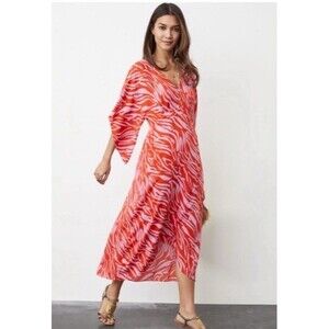 Cabi Saunter Kimono Maxi Dress Sz S High Low Zebra Orange Purple 5795 Faux Wrap